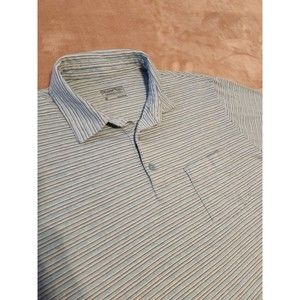 Patagonia mens polo shirt MEDIUM Blue stripe short sleeve organic cotton